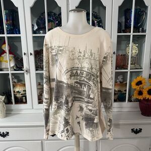 Sonoma Cream Cityscape San Francisco Top Size 1X Cotton